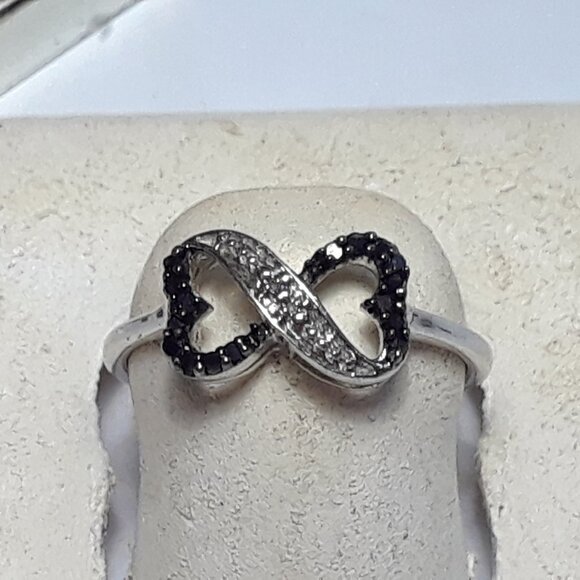 .10cttw Natural Black Diamond Infinity Sterling Silver 925 S-6.75 Ring #19894 - Picture 1 of 5